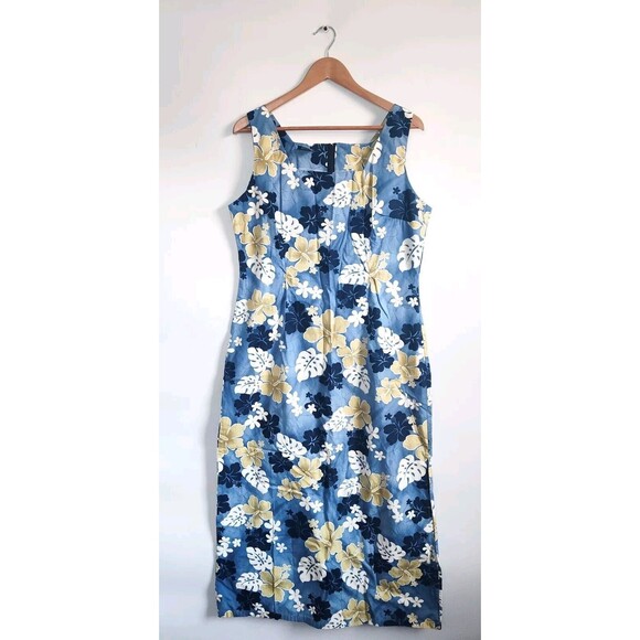 Royal Hawaiian Creations Floral Blue Yellow Cotton Maxi Midi Vintage Hawaii XXL - Picture 1 of 10